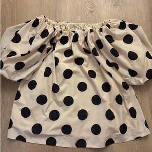 Anthropologie Black Polka Dot Cream Blouse